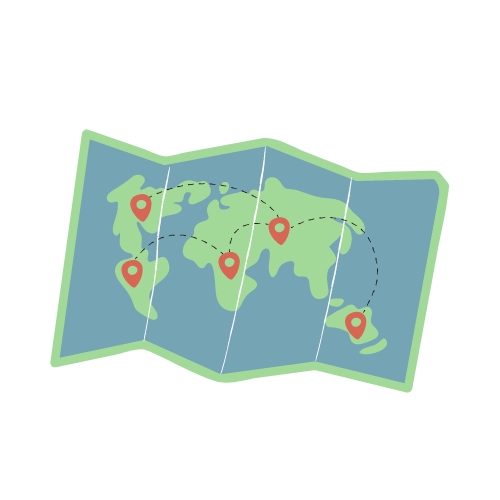 Map of world with location pins